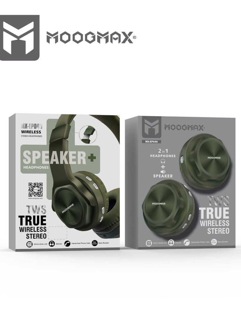 MOOGMAX MK-EP040 TWS Headphones with Integrated Speaker+  Wireless Over-Ear Headphones Featuring Dual-Mode Audio, Powerful Sound, Noise Isolation, Multi-Device Pairing, and All-Day Comfort for Home, Office, and Outdoor Use - Image 2