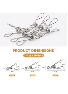 General 40 Pack Extra Large Clothes Pins Heavy Duty, 304 Stainless Steel Clothes Pins with Waterproof Bag, Metal Clothespins Assorted Size, 2.4/2.6/3.4 Inch  - Image 3
