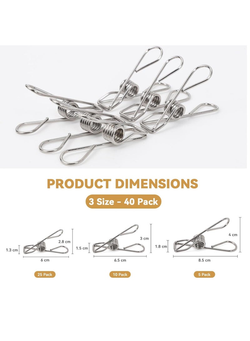 general 40 Pack Extra Large Clothes Pins Heavy Duty, 304 Stainless Steel Clothes Pins with Waterproof Bag, Metal Clothespins Assorted Size, 2.4/2.6/3.4 Inch  - Image 3