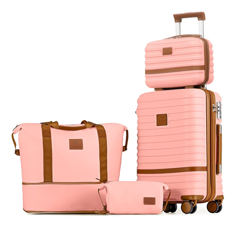Joyway Carry On Luggage 20 Inch Expandable Suitcase with Spinner Wheel 4 Piece Hard Shell Luggage Set with TSA LockPink brown - Image 2