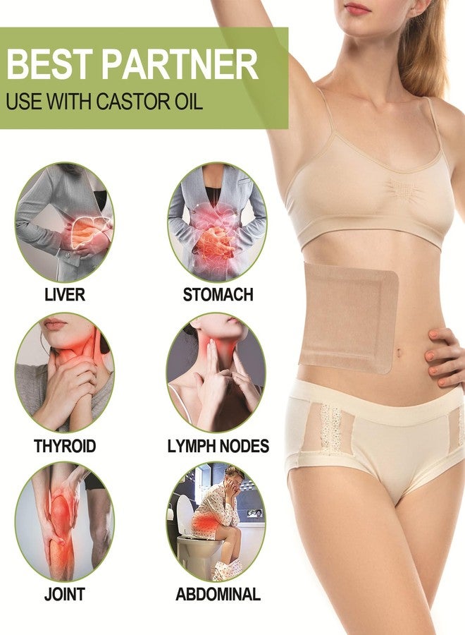 STFOCE 20pcs Castor Oil Pack Wrap, Portable Self-Adhesive, Disposable Castor Oil Pack Organic Cotton for Stomach, Liver, Belly & Entire Body, No Leaks, No Irritation, Stick Overnight (Kahaki) - Image 2