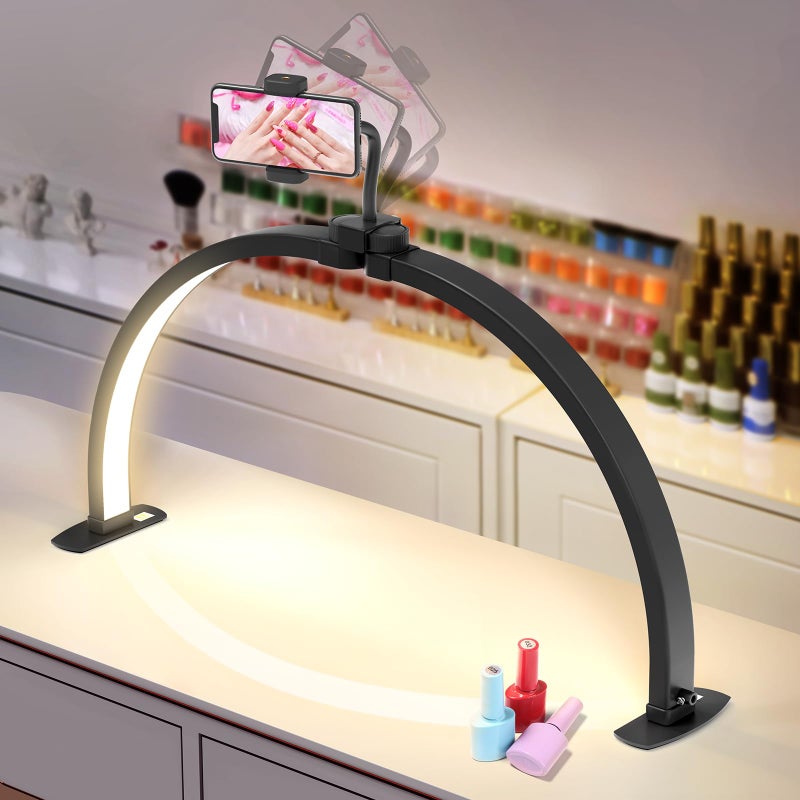 Yokilly Half Moon Light for Nail Desk: 29" Foldable Half Moon Nail Desk Lamp with Phone Holder for Beginner - Arch Tech Light with 3 Color Modes & 10 Brightness for Manicure Salon (Black, Large) - Image 1