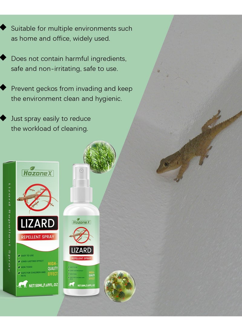 HOZONEX بخاخ طارد السحالي الطبيعي 50 مل - مكافحة الجيكو والآفات مع تركيبة طويلة الأمد | آمن وغير سام للمنزل/المطبخ | طارد متعدد الحشرات (العناكب، الصراصير، النمل) وتطبيق سهل لبخاخ طارد الجيكو وقاتل السحالي والزواحف - Image 2
