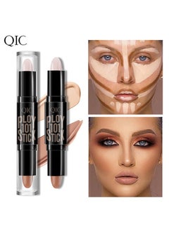 QIC Dual-End Highlighter Makeup Stick Contour Stick, Cream Contour Bronzer Sticks, Waterproof Face Concealer Pen for Body Face Brighten Facial Shade, Create 3D Makeup  - Image 1