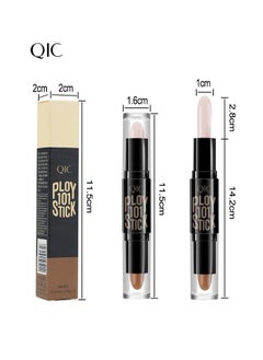 QIC Dual-End Highlighter Makeup Stick Contour Stick, Cream Contour Bronzer Sticks, Waterproof Face Concealer Pen for Body Face Brighten Facial Shade, Create 3D Makeup  - Image 2