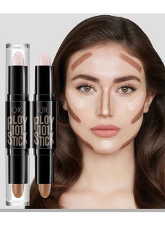QIC Dual-End Highlighter Makeup Stick Contour Stick, Cream Contour Bronzer Sticks, Waterproof Face Concealer Pen for Body Face Brighten Facial Shade, Create 3D Makeup  - Image 3