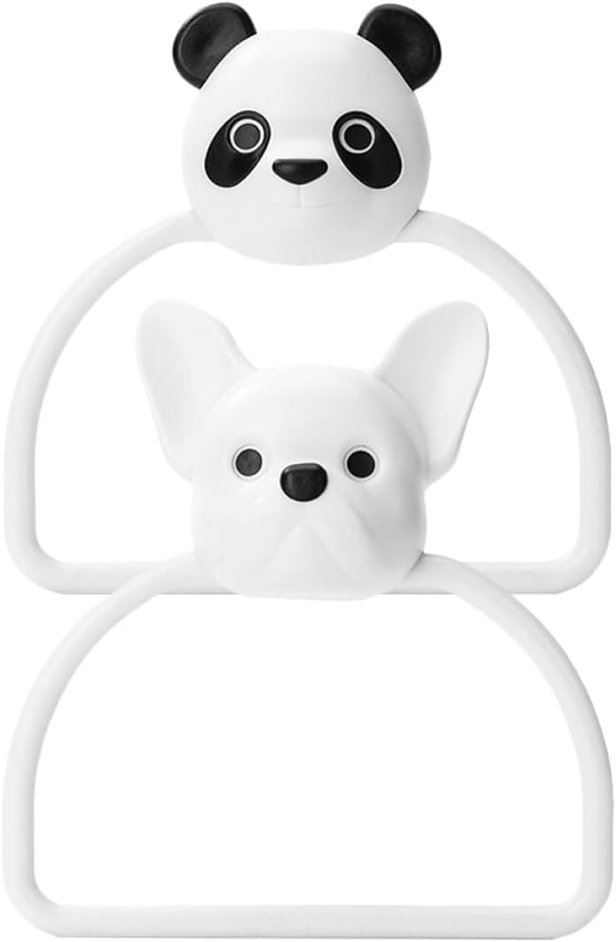 Abaodam 2pcs Cartoon Animal Towel Ring Wall-Mounted Holders, No Punching Self-Adhesive Bathroom Towel Rack Set Panda and Puppy Design for Kitchen and Bath - Image 1