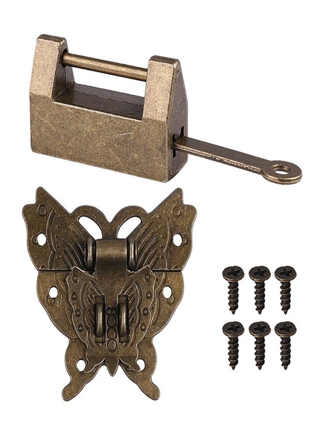 GTHER Antique Chinese Locks with Key & Latch Hasp Set, Vintage Jewelry Gift Box Decorative Padlock Lock Hardware Latch Set for Wood Box, Small Lock - Image 1