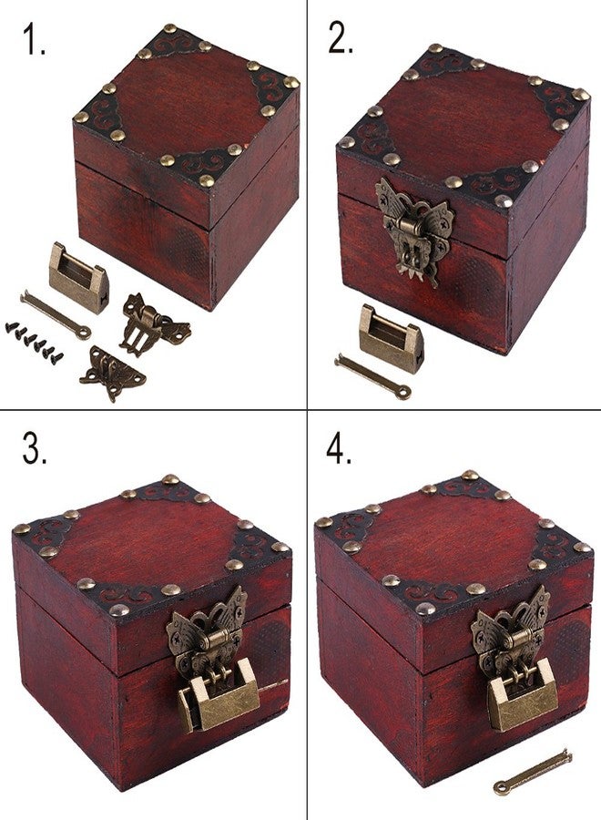 GTHER Antique Chinese Locks with Key & Latch Hasp Set, Vintage Jewelry Gift Box Decorative Padlock Lock Hardware Latch Set for Wood Box, Small Lock - Image 5