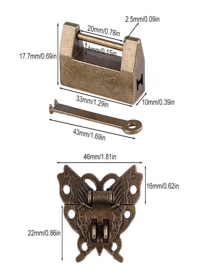 GTHER Antique Chinese Locks with Key & Latch Hasp Set, Vintage Jewelry Gift Box Decorative Padlock Lock Hardware Latch Set for Wood Box, Small Lock - Image 3
