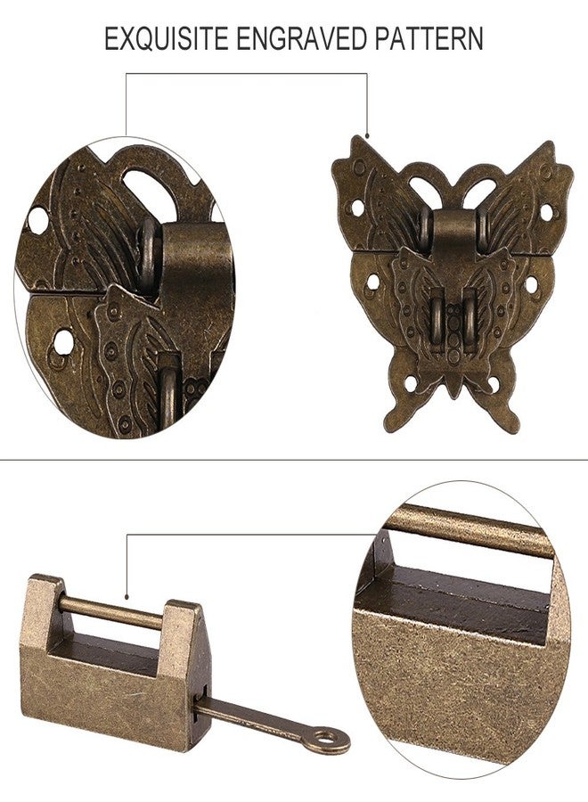 GTHER Antique Chinese Locks with Key & Latch Hasp Set, Vintage Jewelry Gift Box Decorative Padlock Lock Hardware Latch Set for Wood Box, Small Lock - Image 4