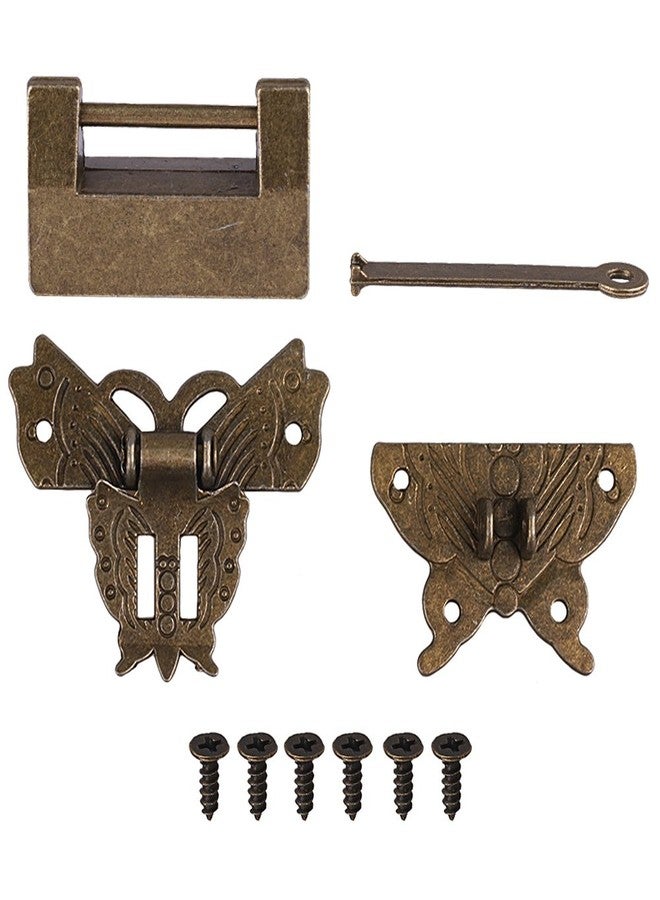 GTHER Antique Chinese Locks with Key & Latch Hasp Set, Vintage Jewelry Gift Box Decorative Padlock Lock Hardware Latch Set for Wood Box, Small Lock - Image 2