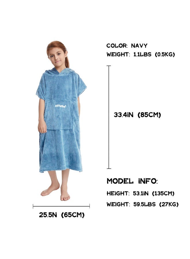 Hiturbo Kids Towel Changing Robe: Soft Plush Bath Towels - Warm Coral Fleece Hoodie - Swim Surf Poncho for 5-12 Years (Blue) - Image 2