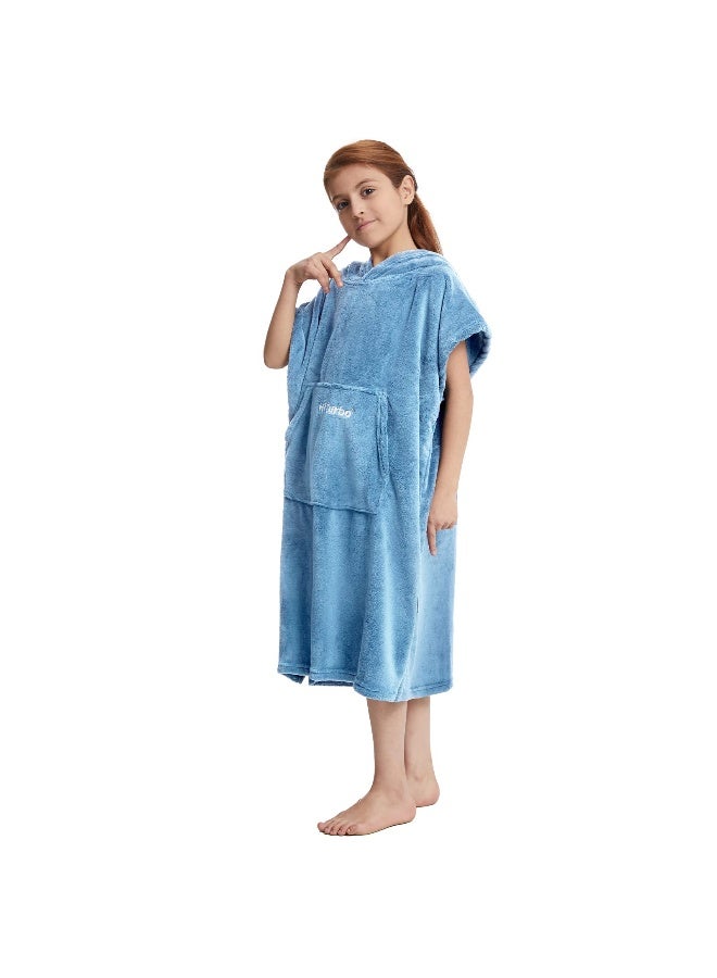 Hiturbo Kids Towel Changing Robe: Soft Plush Bath Towels - Warm Coral Fleece Hoodie - Swim Surf Poncho for 5-12 Years (Blue) - Image 3