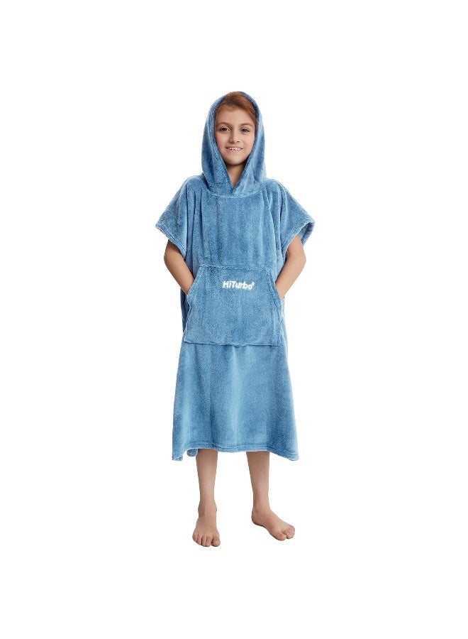 Hiturbo Kids Towel Changing Robe: Soft Plush Bath Towels - Warm Coral Fleece Hoodie - Swim Surf Poncho for 5-12 Years (Blue) - Image 4