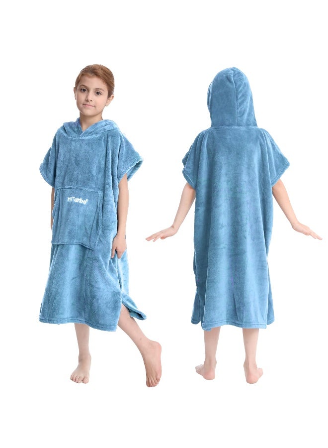 Hiturbo Kids Towel Changing Robe: Soft Plush Bath Towels - Warm Coral Fleece Hoodie - Swim Surf Poncho for 5-12 Years (Blue) - Image 1