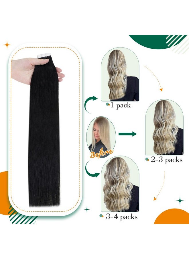 Easyouth - Black Tape In Hair Extensions Human Hair Jet Black Tape In Extensions Human Hair 18 Inch 40G 20Pcs Black Hair Extensions Tape In Human Hair - Image 1