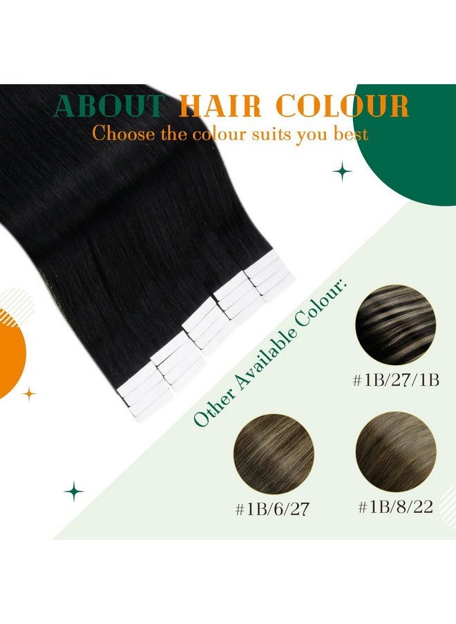 Easyouth - Black Tape In Hair Extensions Human Hair Jet Black Tape In Extensions Human Hair 18 Inch 40G 20Pcs Black Hair Extensions Tape In Human Hair - Image 1