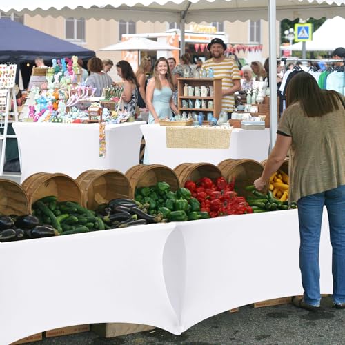Enjoyidea Table Cover for 6 foot Rectangle Tables-6 Pack White Fitted Stretch Tablecloth-Elastic Spandex 6ft Folding Tablecloths for Party, Vendor Booth Display, Banquet Buffet Event, Craft Trade Show - Image 3