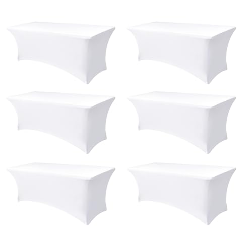 Enjoyidea Table Cover for 6 foot Rectangle Tables-6 Pack White Fitted Stretch Tablecloth-Elastic Spandex 6ft Folding Tablecloths for Party, Vendor Booth Display, Banquet Buffet Event, Craft Trade Show - Image 1