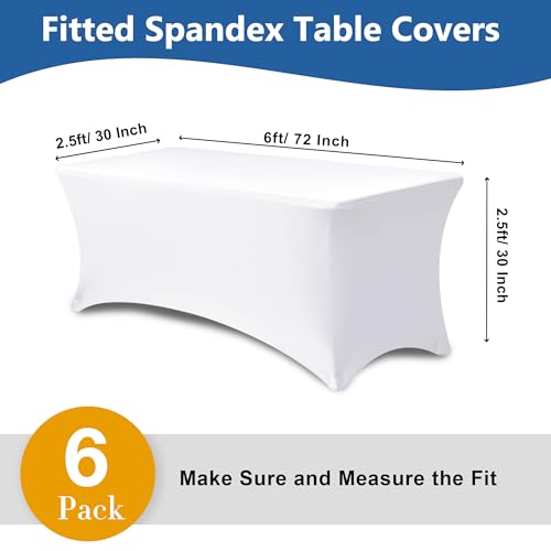 Enjoyidea Table Cover for 6 foot Rectangle Tables-6 Pack White Fitted Stretch Tablecloth-Elastic Spandex 6ft Folding Tablecloths for Party, Vendor Booth Display, Banquet Buffet Event, Craft Trade Show - Image 4