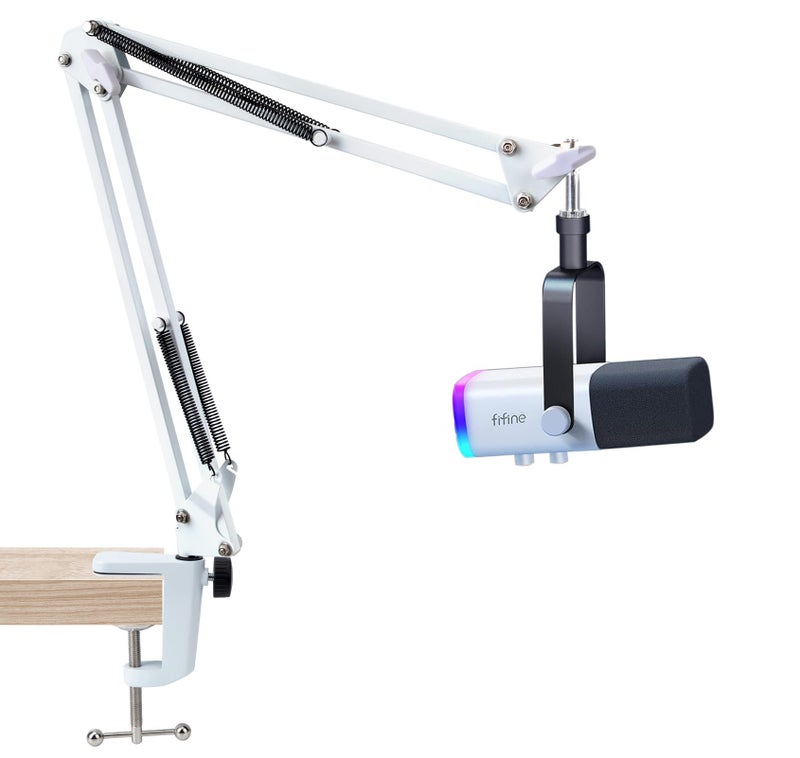 SUNMON White Boom Arm for Fifine AM8 Mic Arm Compatible With Fifine Microphone 38 to 58 Screw Adapter Clip Desk Clamp Included - Image 2