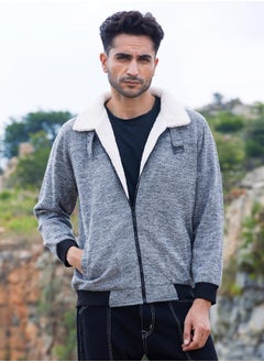 Campus Sutra Men's Light Grey Heathered Jacket With Fleece Detail  - Image 2