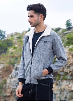 Campus Sutra Men's Light Grey Heathered Jacket With Fleece Detail  - Image 3