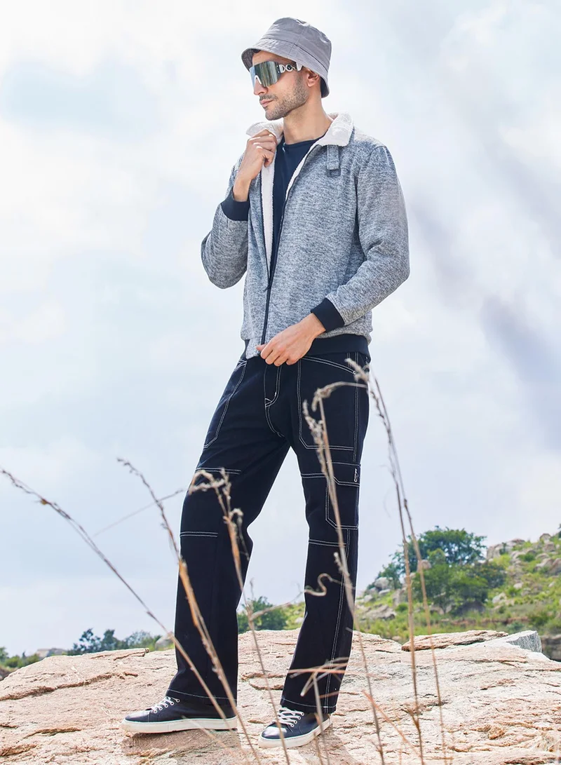 Campus Sutra Men's Light Grey Heathered Jacket With Fleece Detail