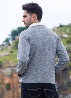 Campus Sutra Men's Light Grey Heathered Jacket With Fleece Detail  - Image 5