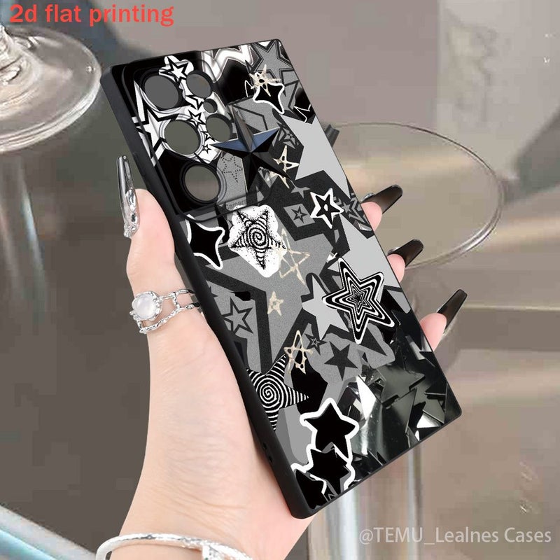 حافظة هاتف بطباعة ثنائية الأبعاد مسطحة، بتصميم أنيق وجميل وفاخر، نقشة نجوم سوداء وبيضاء مجردة مع تصاميم حلزونية متعددة الطبقات، لهاتف جالاكسي S24 بلس، ألوان مخلوطة 3 - Image 5