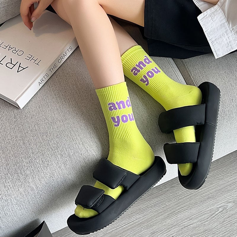 Generic Smiley Letter Socks Korean Streetwear Skateboard Crew Purple - Image 2