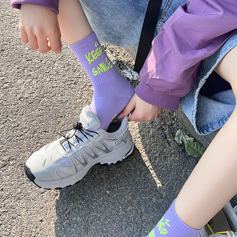 Generic Smiley Letter Socks Korean Streetwear Skateboard Crew Purple - Image 3