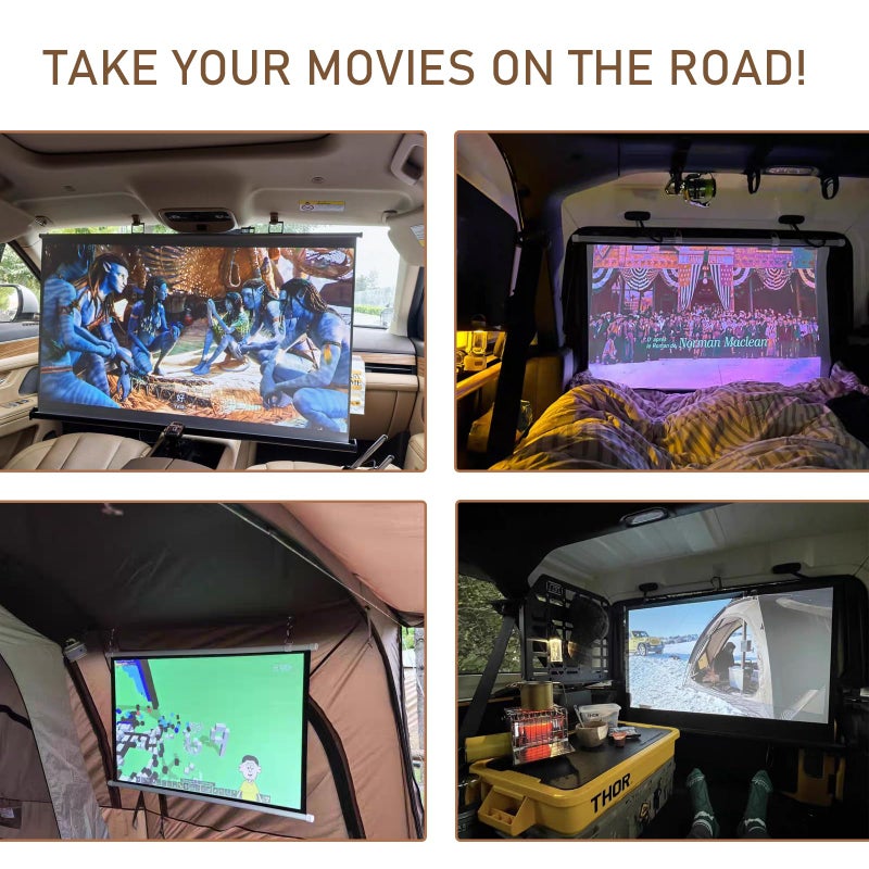 FEIJAZUM Projector Screen Small for Car, 40 inch 16:9, 4K HD, Portable Projection Screen Retractable, Manual Pull Down and Roll Up Mini Screen, Fitting Car, SUV, RV and More (Manual Rolling) - Image 4