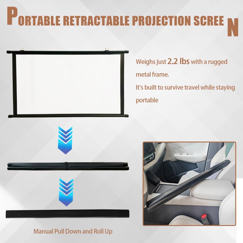 FEIJAZUM Projector Screen Small for Car, 40 inch 16:9, 4K HD, Portable Projection Screen Retractable, Manual Pull Down and Roll Up Mini Screen, Fitting Car, SUV, RV and More (Manual Rolling) - Image 5