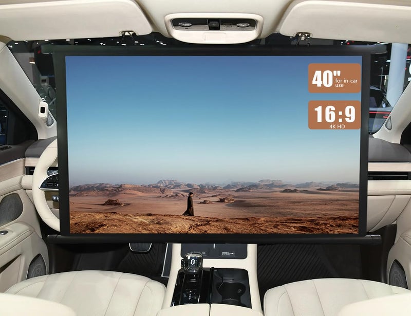 FEIJAZUM Projector Screen Small for Car, 40 inch 16:9, 4K HD, Portable Projection Screen Retractable, Manual Pull Down and Roll Up Mini Screen, Fitting Car, SUV, RV and More (Manual Rolling) - Image 1