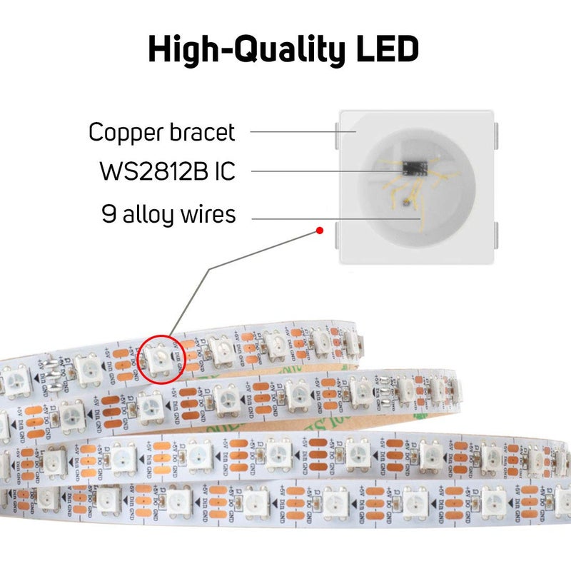 BTF-LIGHTING WS2812B RGB ECO LED Strip, Chasing Effects 5050SMD Individually Addressable 16.4FT 60Pixel/m 300Pixels Flexible Dream Color IP30 for Bedroom DIY Project DC5V(No Adapter or Controller) - Image 2