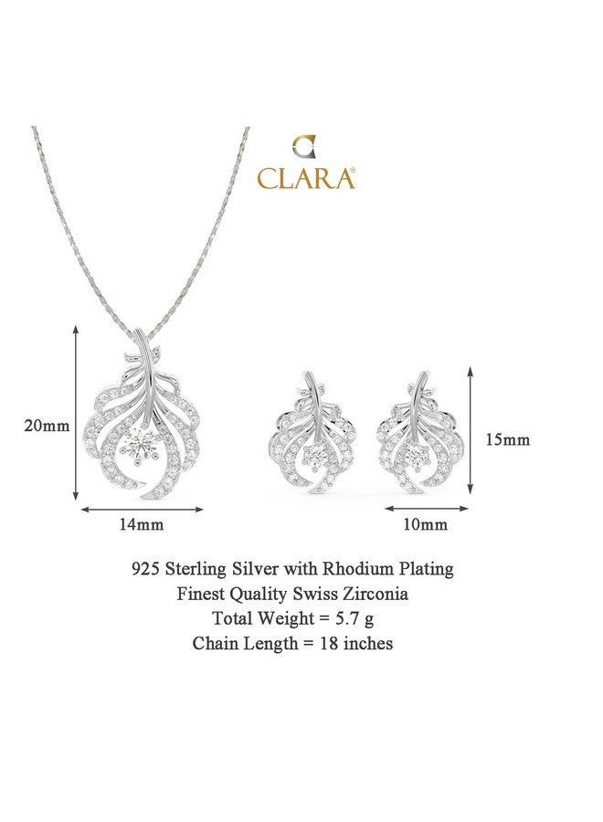 CLARA 925 Sterling Silver Nusa Pendant Earring Chain Jewellery Set | Rhodium Plated, Swiss Zirconia | Gift for Women & Girls - Image 4