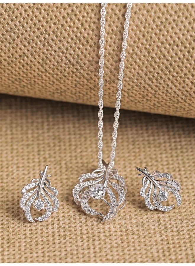 CLARA 925 Sterling Silver Nusa Pendant Earring Chain Jewellery Set | Rhodium Plated, Swiss Zirconia | Gift for Women & Girls - Image 2