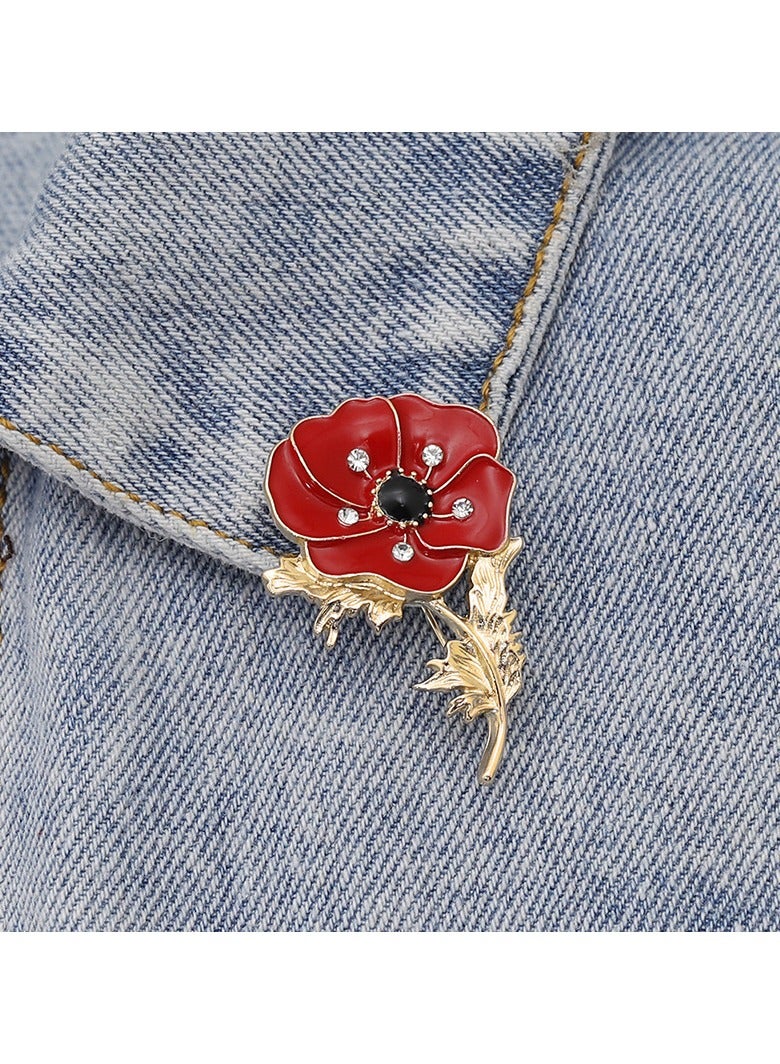 Goolsky دبوس زهور حمراء من سبائك الألمنيوم مع أحجار الراين، خيار مثالي للهدايا - Image 2