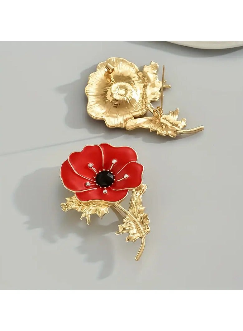 Goolsky دبوس زهور حمراء من سبائك الألمنيوم مع أحجار الراين، خيار مثالي للهدايا - Image 4