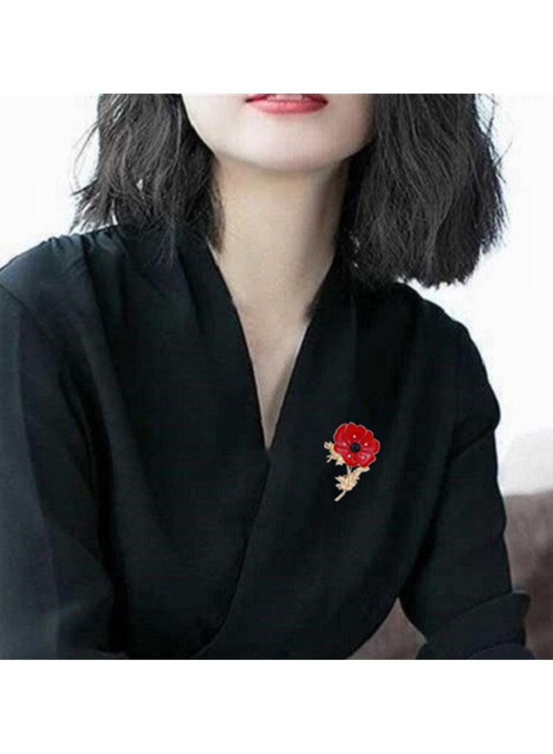 Goolsky دبوس زهور حمراء من سبائك الألمنيوم مع أحجار الراين، خيار مثالي للهدايا - Image 3