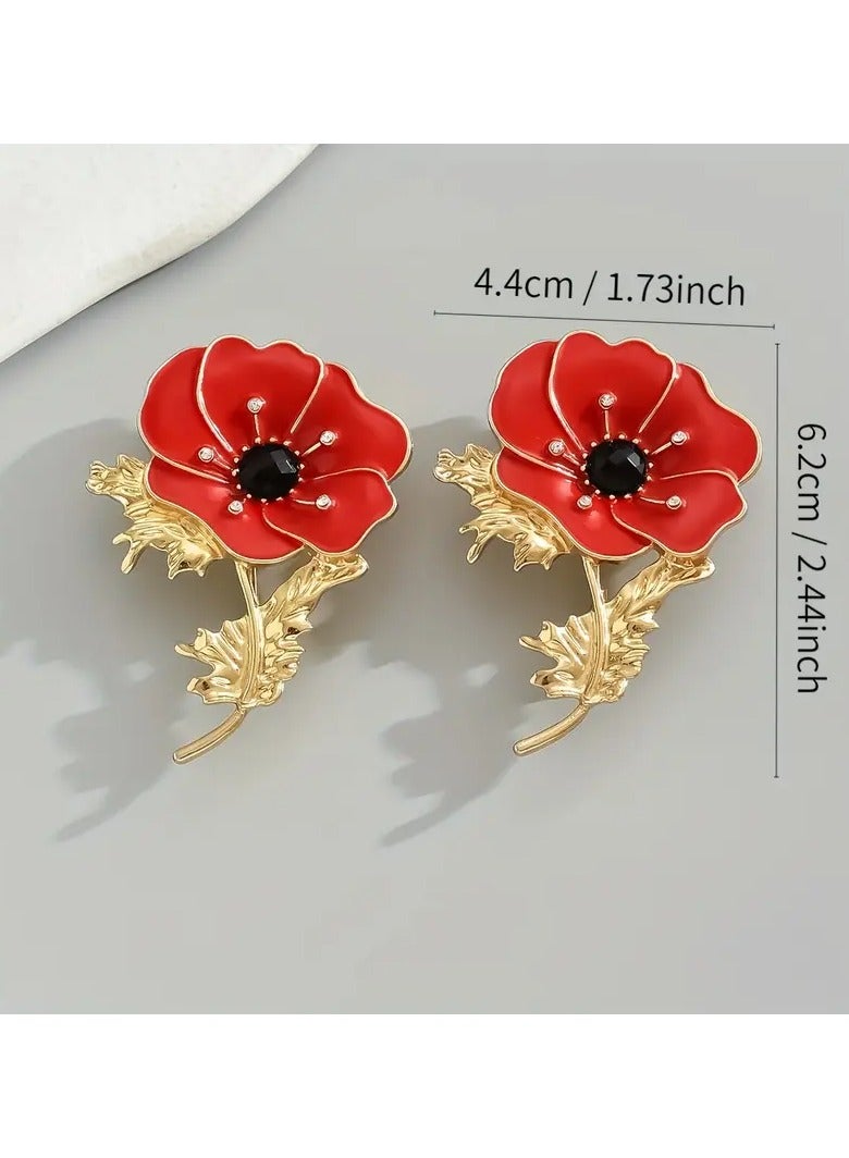 Goolsky دبوس زهور حمراء من سبائك الألمنيوم مع أحجار الراين، خيار مثالي للهدايا - Image 5