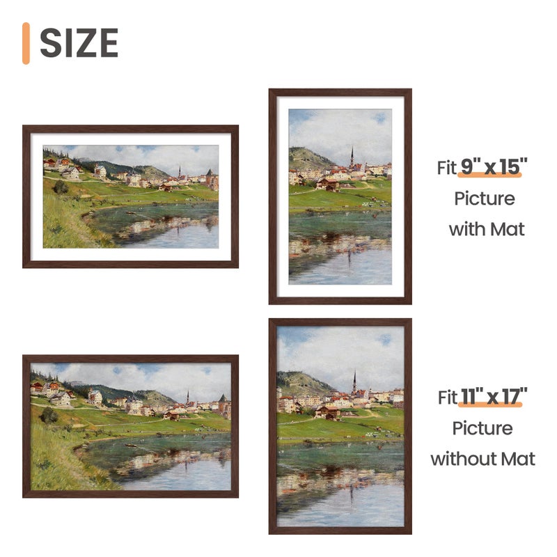 upsimples 11x17 Picture Frame, Display Pictures 9x15 with Mat or 11 x 17 Without, Wall Hanging Poster Frames, Brown, 1 Pack - Image 3
