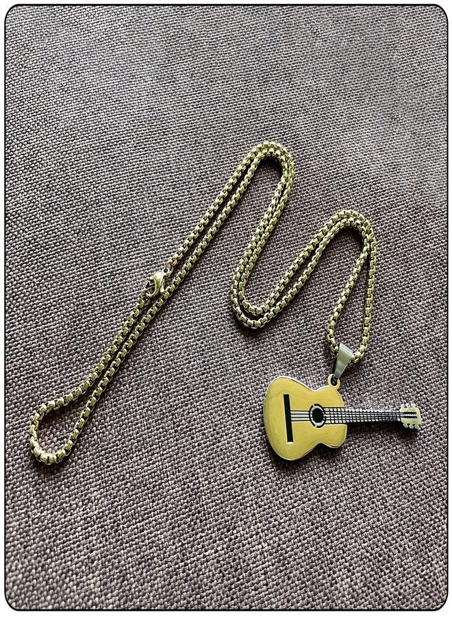 Fusamk Punk Rock Music Stainless Steel Guitar Pendant Necklace(Gold) - Image 5