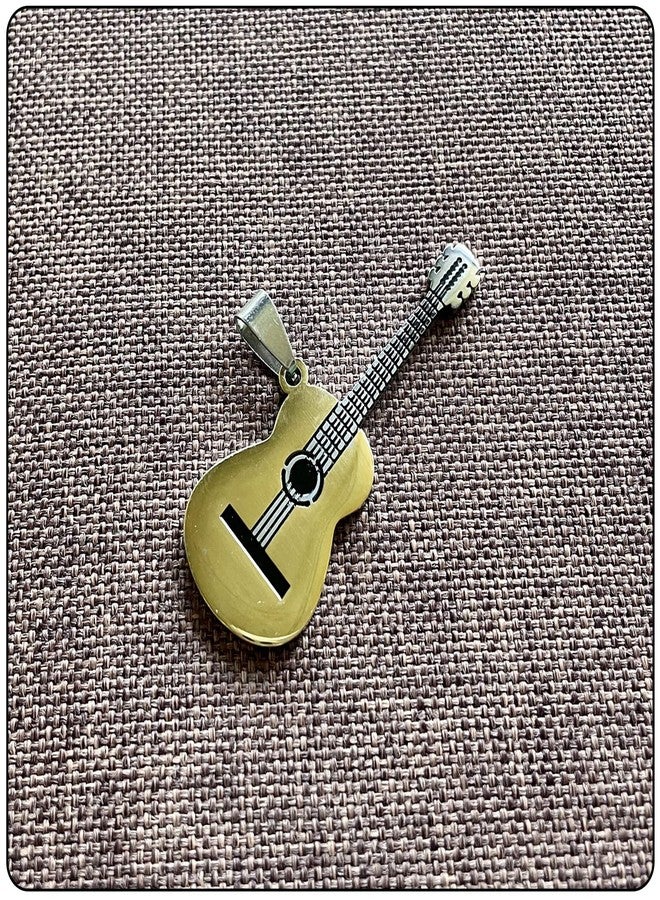Fusamk Punk Rock Music Stainless Steel Guitar Pendant Necklace(Gold) - Image 2