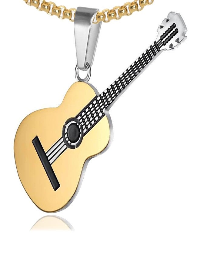 Fusamk Punk Rock Music Stainless Steel Guitar Pendant Necklace(Gold) - Image 1