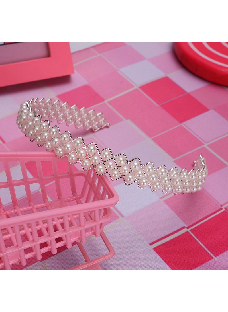 Generic New Pearl Hairband Korean Womens Fashion Headband 3# full Net Silver 