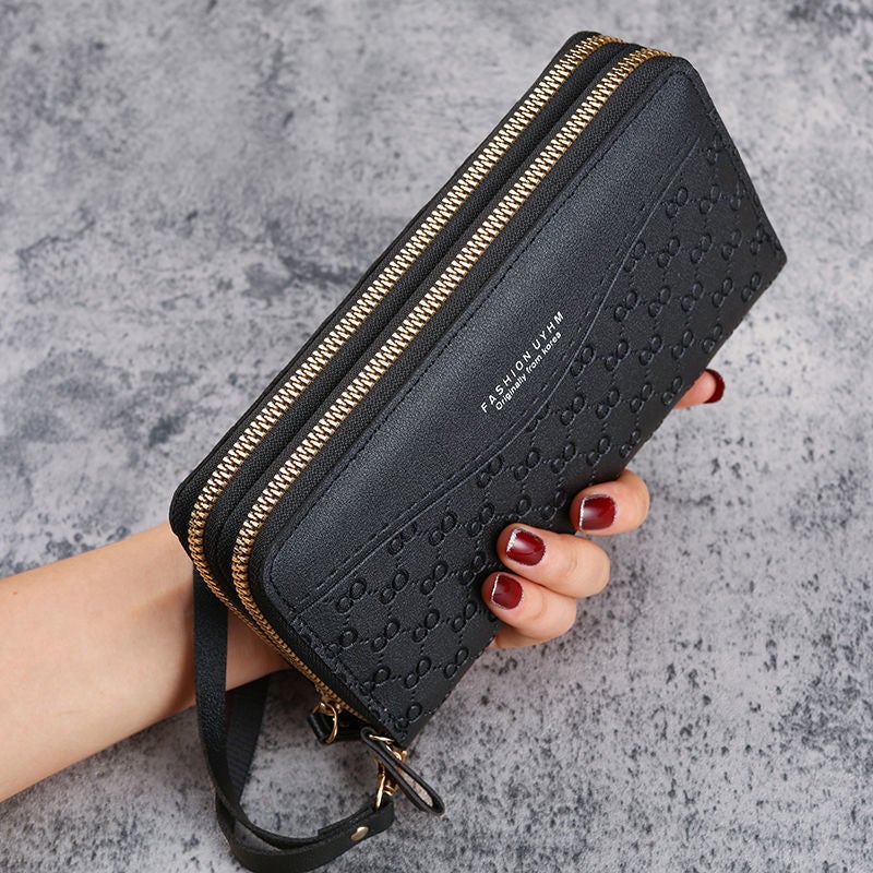 Multifunctional Solid Color PU Leather Wallet, RFID Blocking Design Portable Daily Storage Purse for Cards Cash Coin Business Use - Image 1