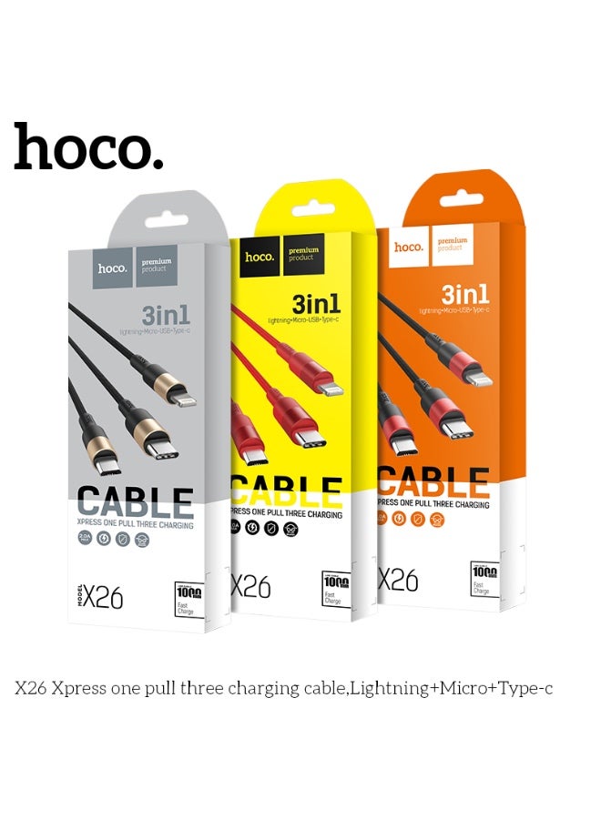 Hoco X26 Xpress Cable USB to Lightning-Micro-USB Type-C - Image 2